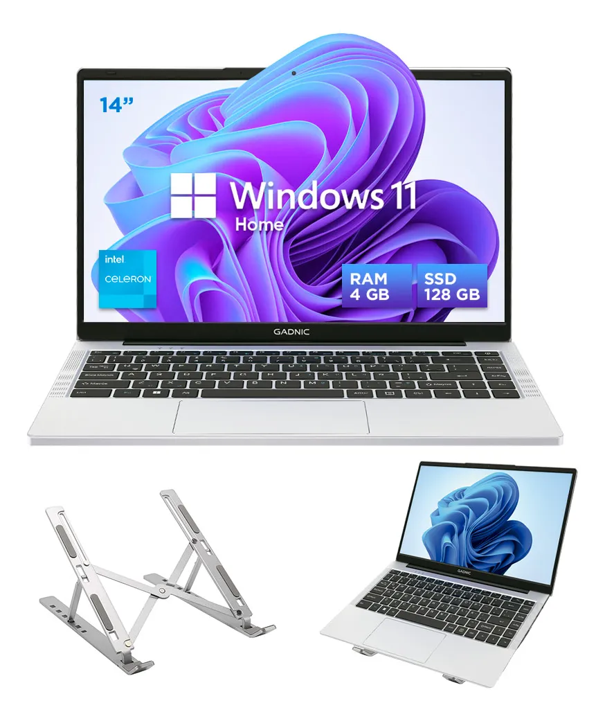 Notebook Gadnic 14 Pulgadas Intel Celeron N4500 4GB RAM 128GB SSD Wind 11 HD 1366 x 768 Camara 2MP