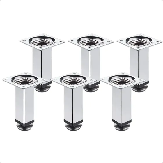 Kit 6 Un Pé Para Móveis Quadrado Aço Cromado 10cm Regulável