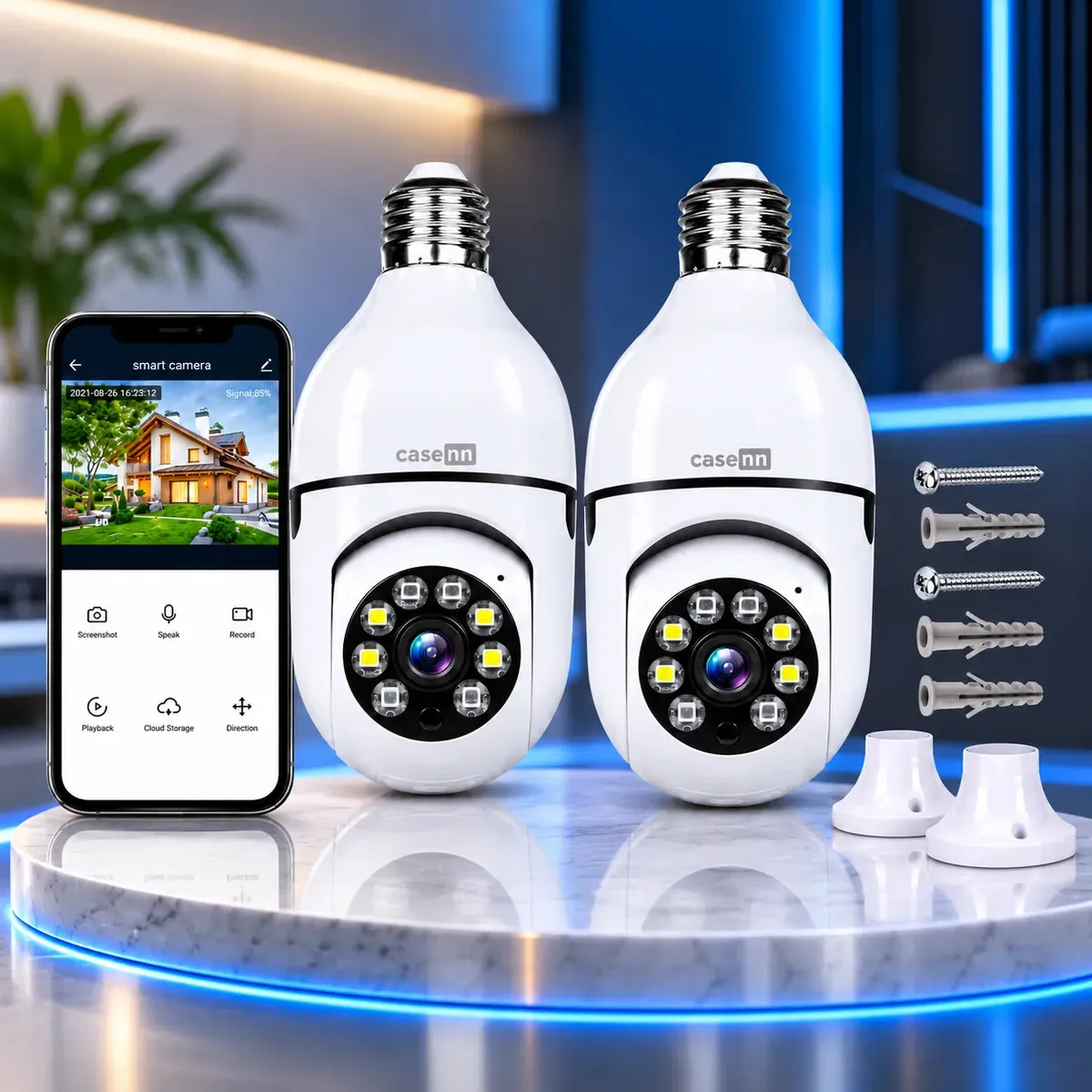 Kit 2 Câmeras Lampada De Segurança Ip Wifi Com Visão Noturna Interna Externa App Yoosee Espiã 360º Cor Branco