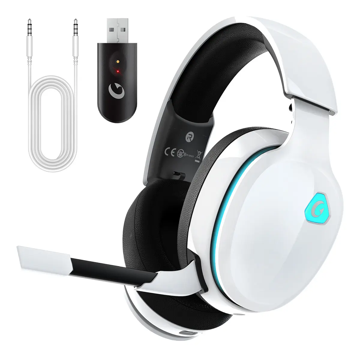 Fone De Ouvido Gamer Headset USB Olafvi Captain 300 Com Fio Branco Microfone Cancelamento De Ruído PS5 PS4 PC Switch