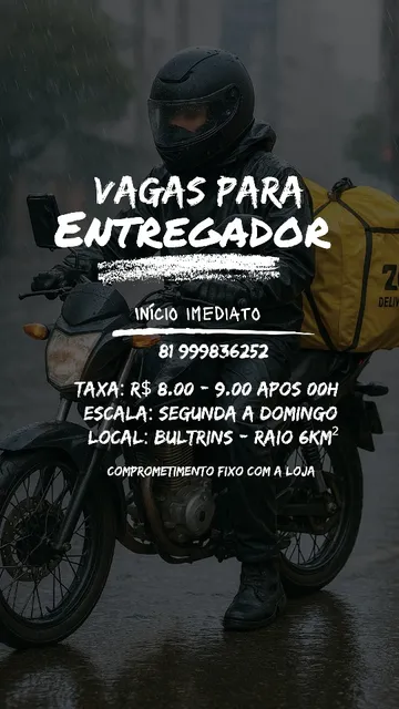 Vagas Para Entregador! Inicio Imediato!
