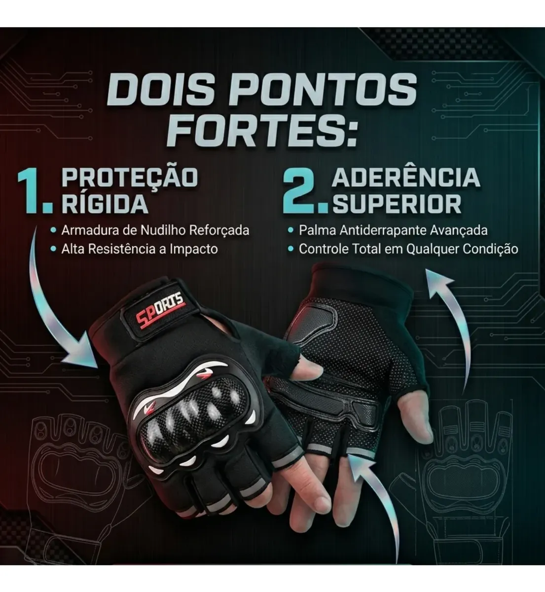 Luva De Moto Meio Dedo Resistente Com Proteção E Antimpacto — foto 2