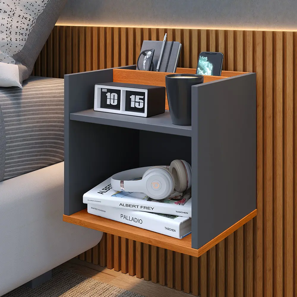 Mesinha Cabeceira Cama Box C/ Prateleira Suspensa Compacta