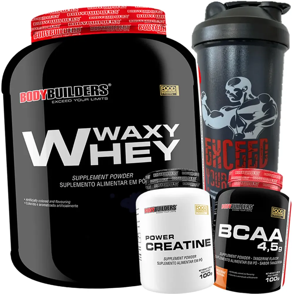 Kit Whey Protein 2kg Chocolate + Creatina + Bcaa + Coqueteleira - Bodybuilders