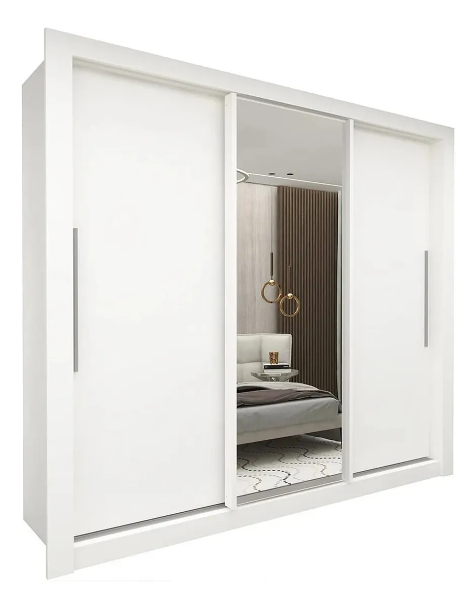 Detalhes das três portas de correr do guarda-roupa Milão Yescasa