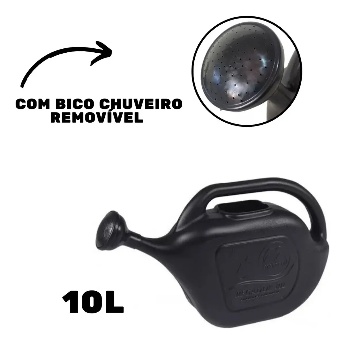 Regador Plantas E Jardim Bico Chuveiro Removível 10 Litros Preto