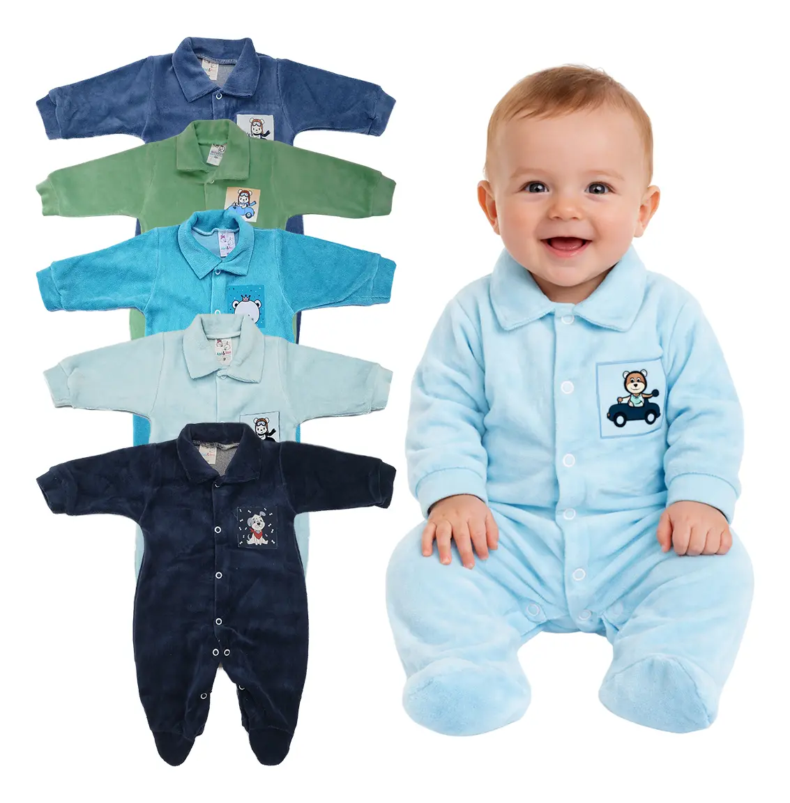 Kit 5 Peças Macacão De Bebê Básico Plush Promoção Barato