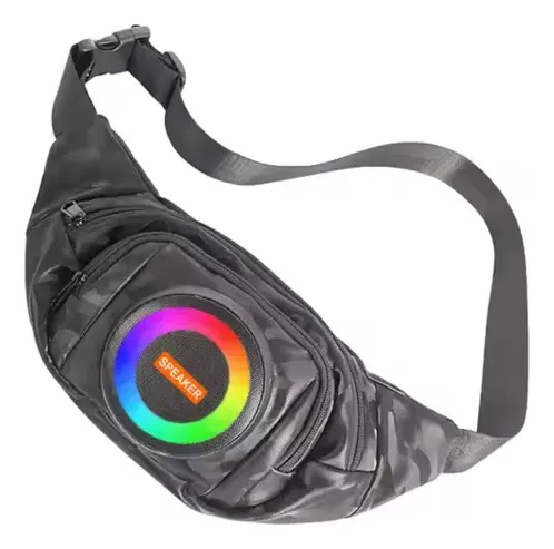 Riñonera Cuerina Parlante Bluetooth 5.3 Rgb 10w Negro