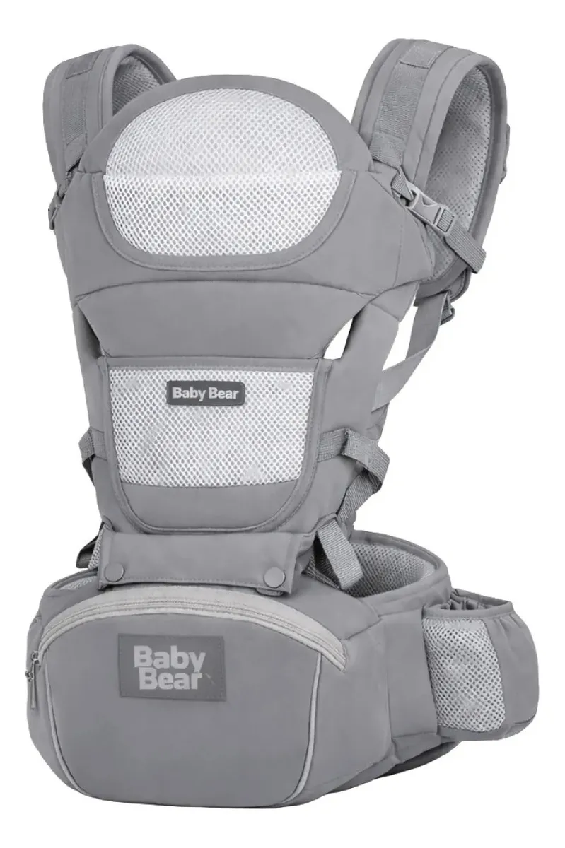 Loja Yvykatu — Produtos para sua vida saudável Bolsa Canguru Ergonômico Bebê Mãe Premium 12 Posições 4 Em 1 Baby Bear Cor Cinza