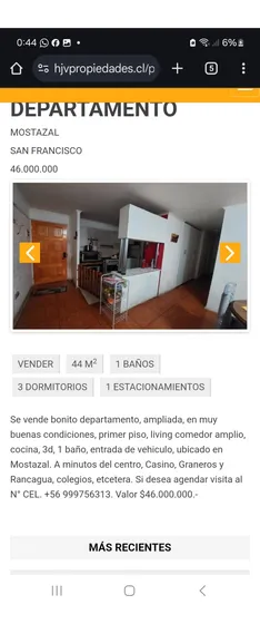 Vende Depto Primer Piso, Mostazal