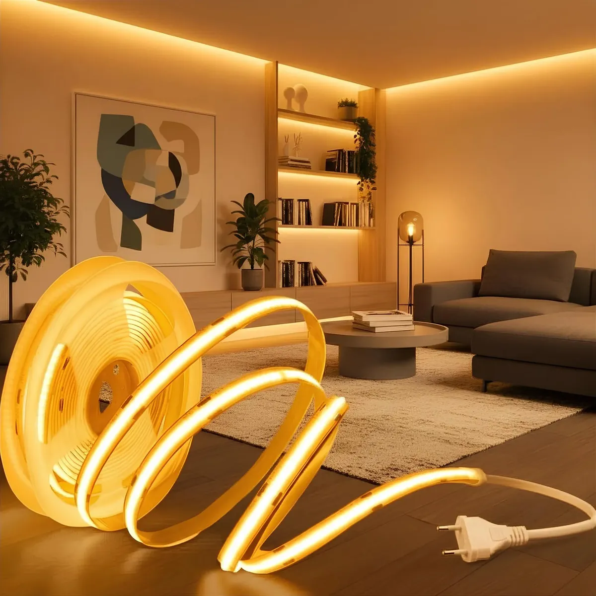 Fita Led Cob 10 Metros Direto Na Rede 150w/ 320led Perfil Branco Quente 110v