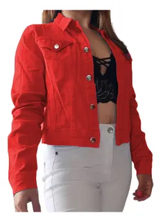 Chamarra de mezclilla roja mujer sale