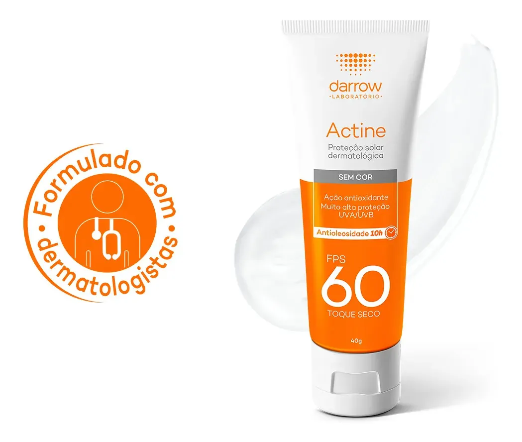 Protetor Solar Facial Antioleosidade Darrow Actine FPS 60 Sem Cor, 40g