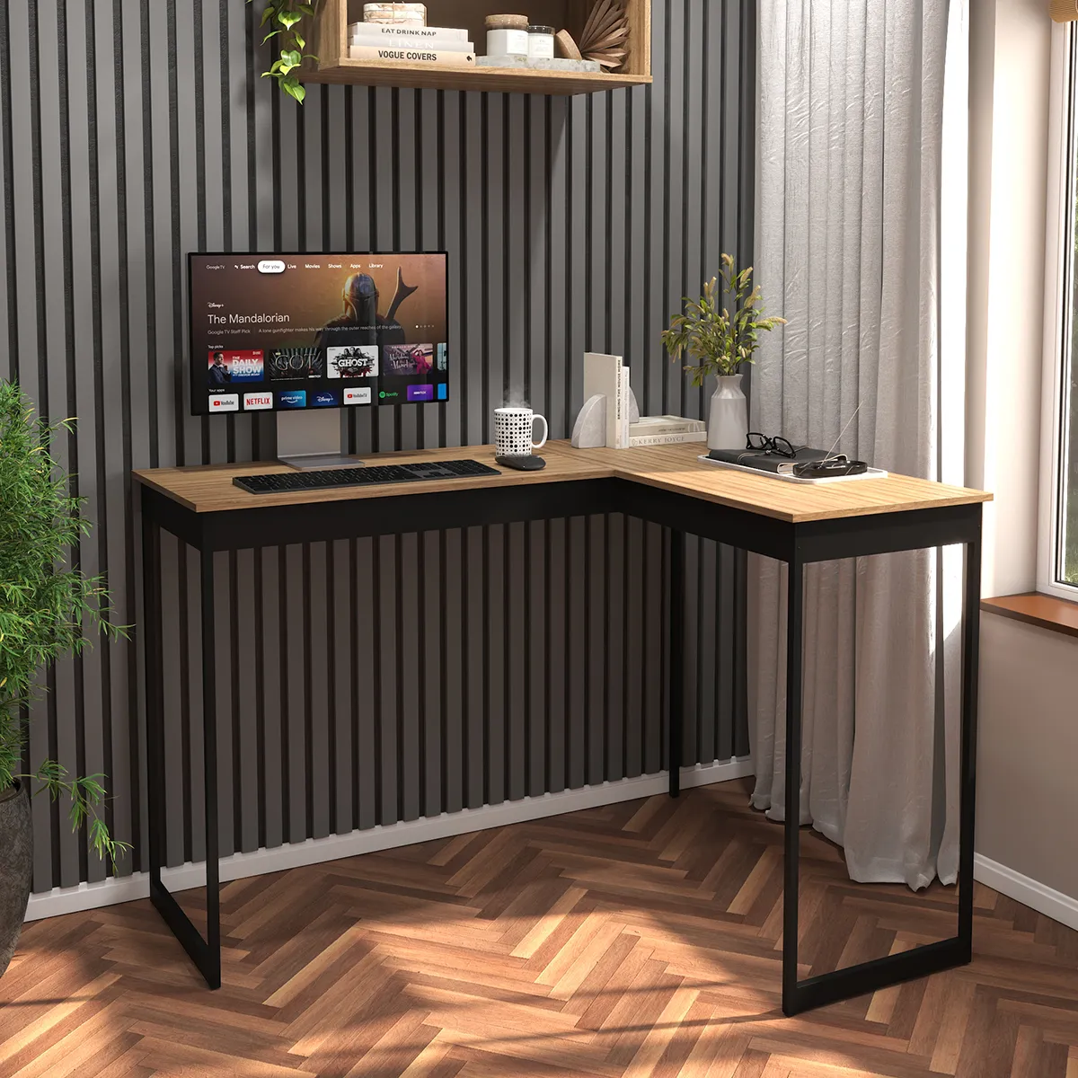 Escrivaninha Em L Mesa De Canto Lamina Com Preto Estilo Industrial Vintage Para Home Office E Escritório Mod: Pier