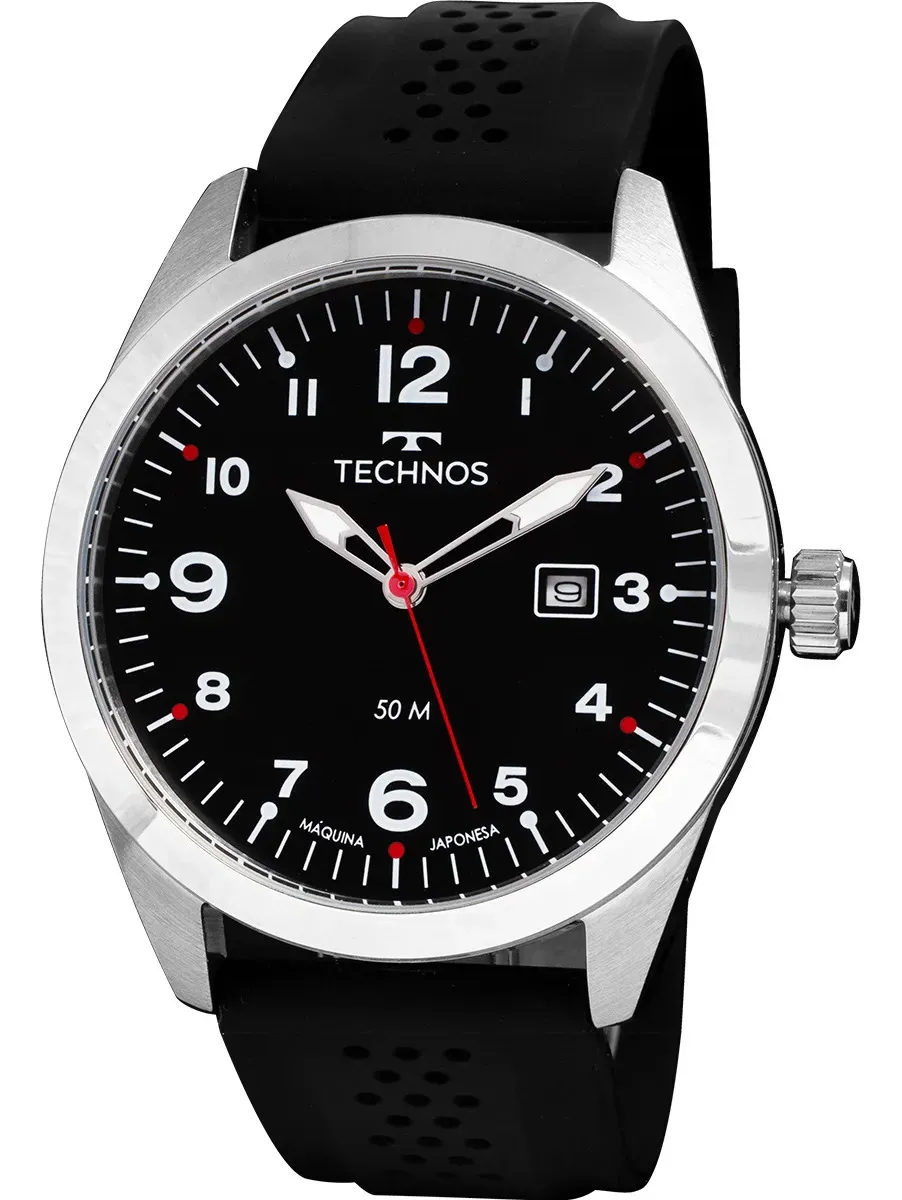 Relógio Masculino Technos Militar Analógico Prateado com Pulseira Preta