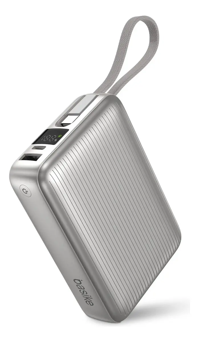 Basike Power Bank 20.000mah Rápido Portátil 45w Rápido Com Display Cor Branco Power 3-saídas Com Cabo Embutido Usb-c Par