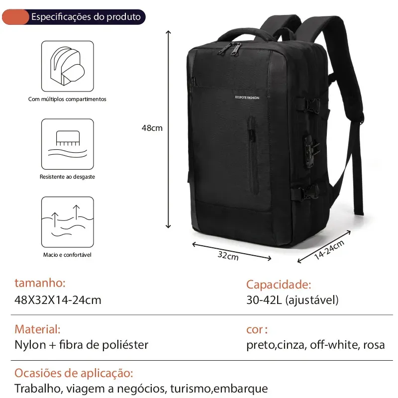 Mochila Para Notebook Impermeável com Porta USB e Senha Para Homem — foto 3