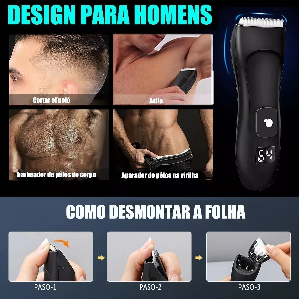 Removedor Elétrico De Pêlos De Partes Íntimas Masculinas - Imagem 4