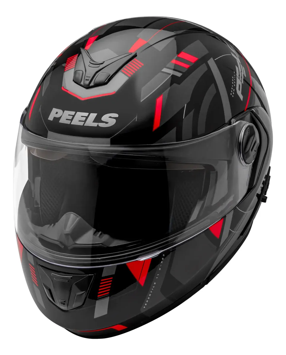 Capacete Articulado Robocop Escamoteável Peels Urban Sinc 2 Vermelho C Óculos Solar Interno — foto 3