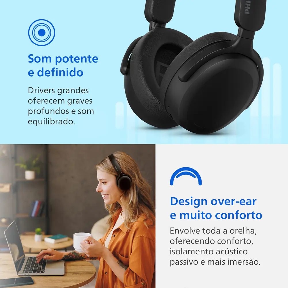 Headphone Philips Bluetooth E Energia Para 55h Tah2300bk/00 Preto