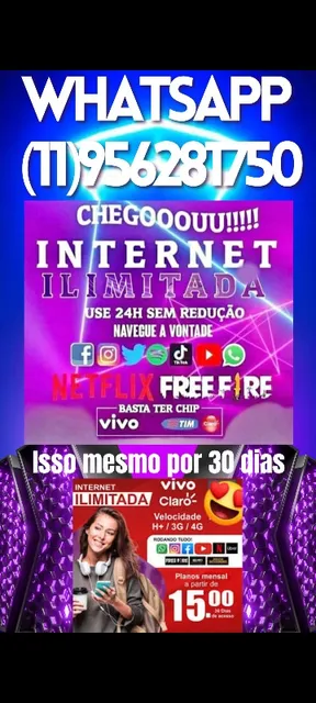 Internet Ilimitada 24h 30 Dias Do Mês Somente 15 Reais