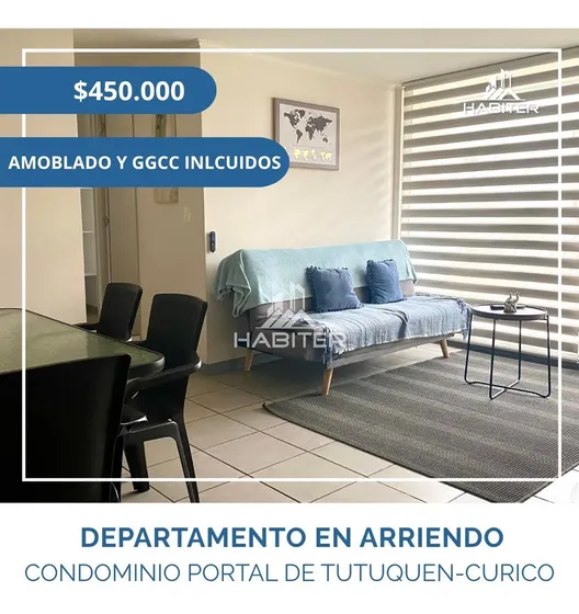 Departamento Amoblado! En Arriendo 3d-1b, Curico (40228)