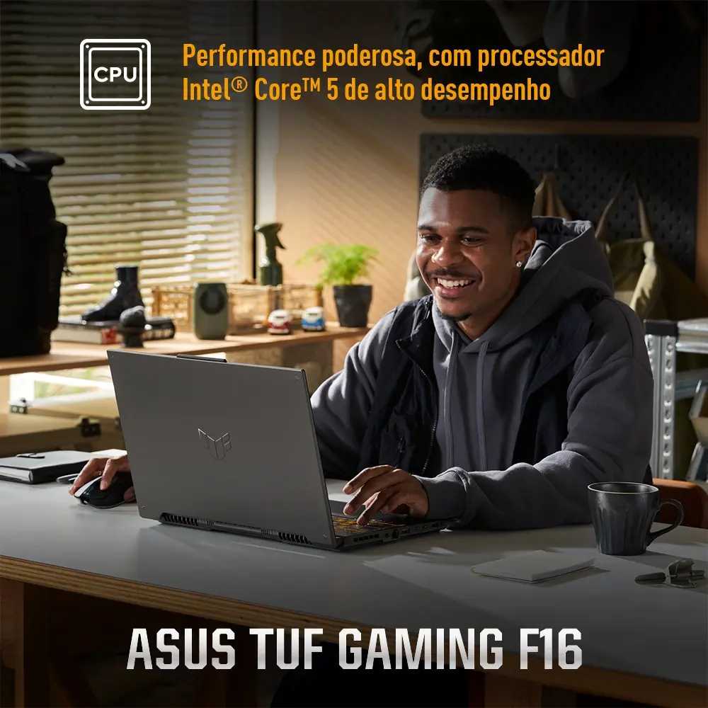 Notebook ASUS TUF Gaming F16, NVIDIA RTX 3050, Intel Core 5 210H 2,2 GHz, 8GB RAM, 512GB SSD, KeepOS Linux, Tela 16" FHD+ Nível IPS 144Hz, Mecha Gray - FX607VJ-RL002