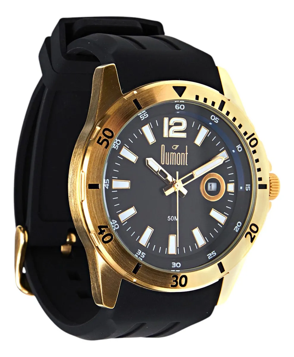 Relógio Analógico Berlim Dourado E Preto Masculino Dumont