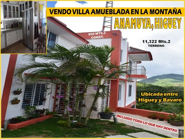 Villa De Lujo,  Amueblada, 2 Niveles, En La Montaña De  Anamuya, Higuey, 800 Mts.2 Y 11,322 De Solar