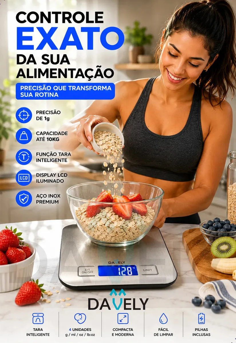 Balança Digital de Cozinha Touch 10kg Inox LCD para Alimentos — foto 3