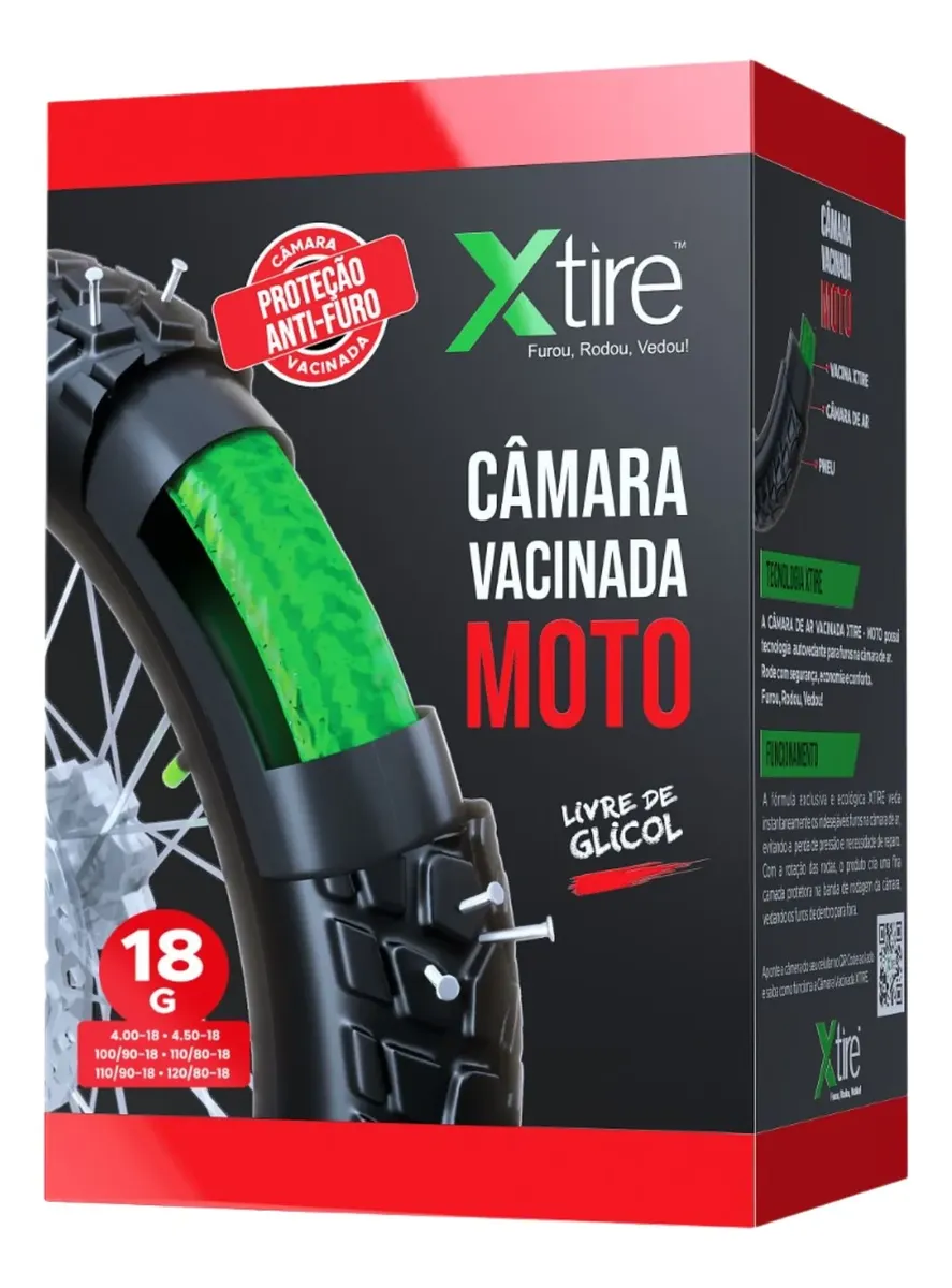 Camara De Ar Moto Xtire Com Selante Vacina De Pneu Antifuro