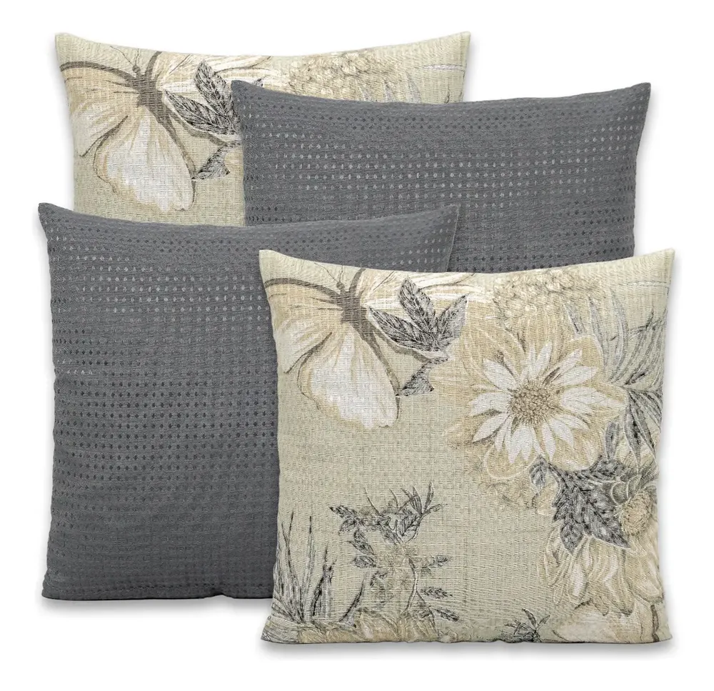 Kit 4 Capas De Almofadas Lisas Estampadas 40x40 Zíper Piquet Cor GARDEN - CHUMBO Liso / estampado
