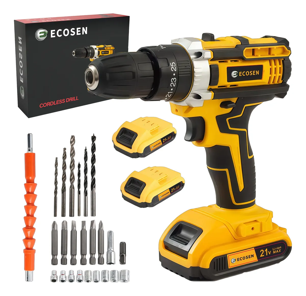 Furadeira Com Chave De Fenda Escovada 21v - 2 Baterias Amarelo 21v...