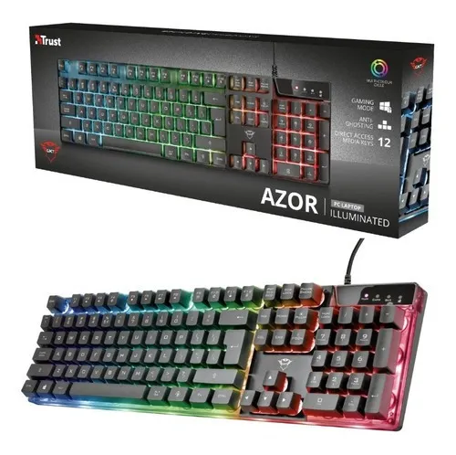 Teclado gamer Trust Azor GXT 835 QWERTY inglés color negro con luz RGB
