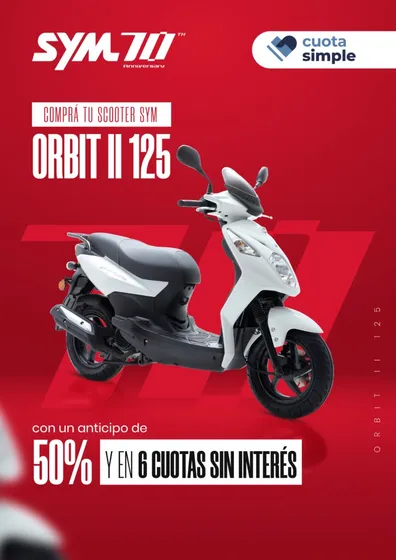 Sym Orbit 125 Scooter  Cuota Simple 6 50% Tasa 10.31%