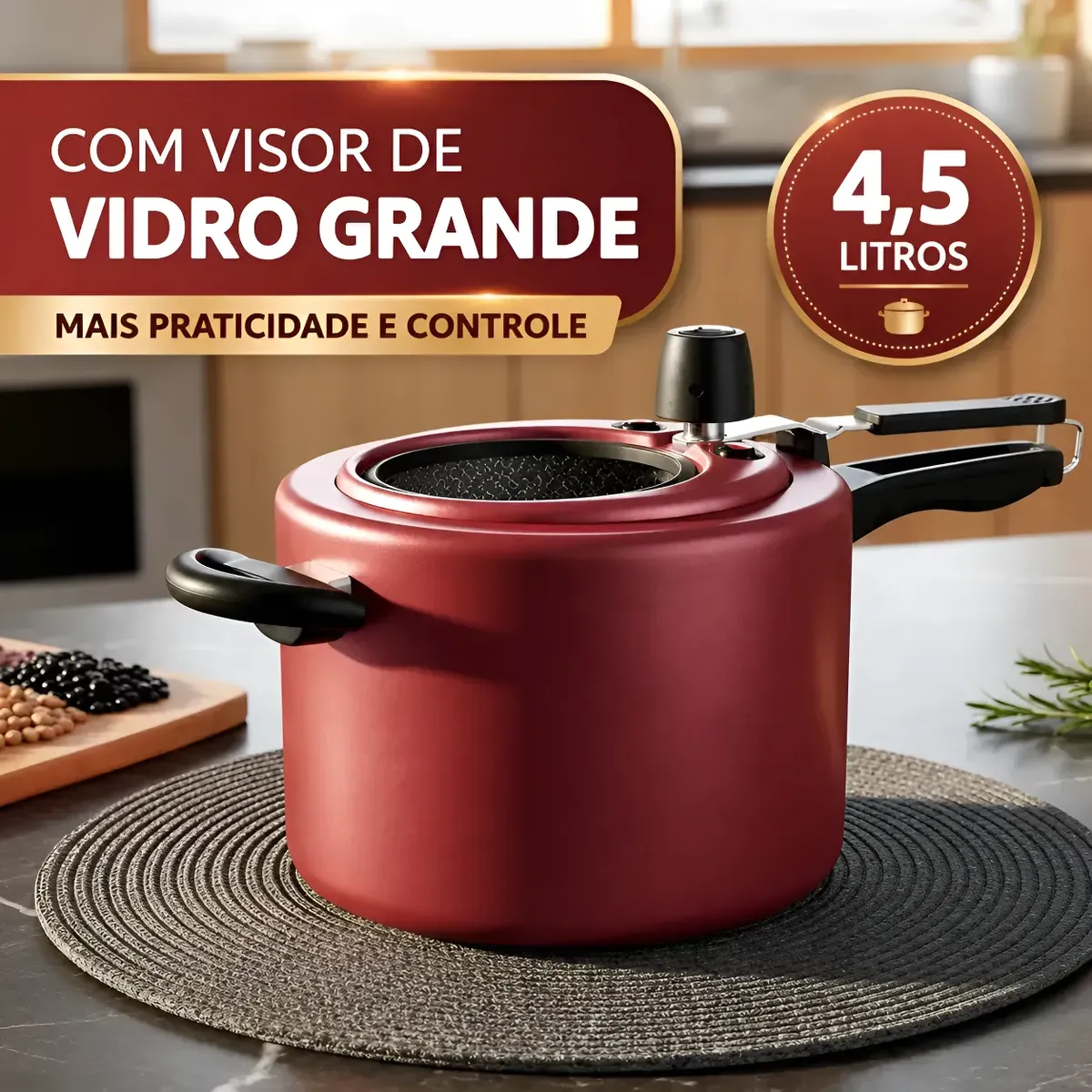Panela de Pressão MTA 4,5L Antiaderente com Visor Cereja