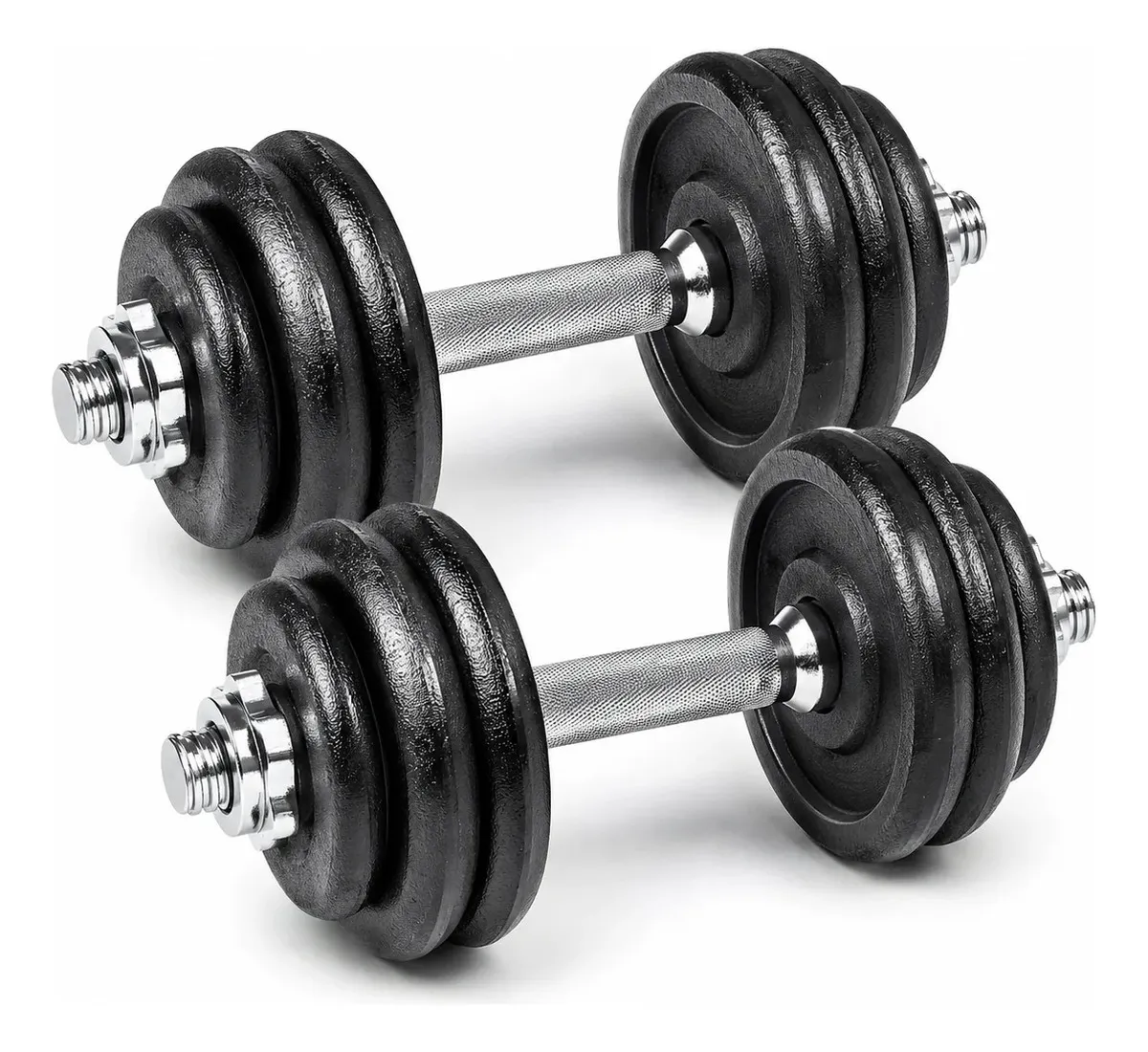 Par Mancuernas Macizas C/ Tope A Rosca + 20 Kg Discos Macizo Cromadas - 4 De 5 Kg