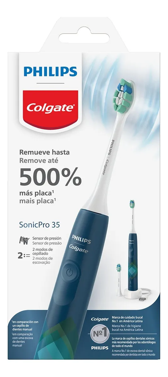 Escova dental elétrica azul com cabeça de escova removível
