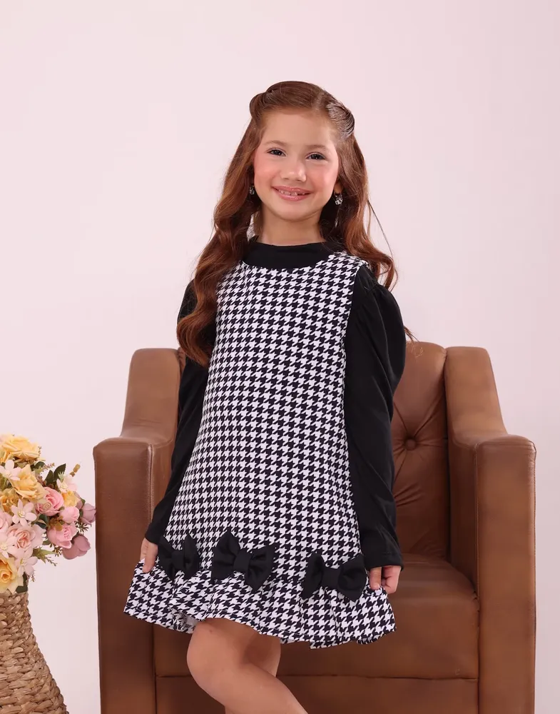 Vestido Tweed Xadrez com Lacinhos