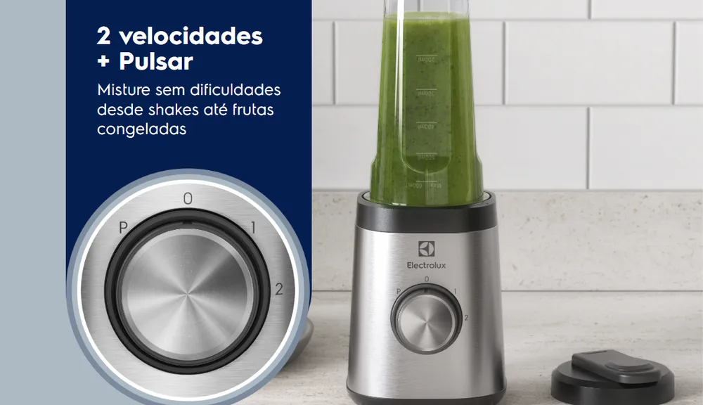 Liquidificador Sportblender Electrolux 2 garrafas vitaminas sucos shakes academia BPA free duas velocidades e pulsar 320W BSE20 inox preto - Imagem 4