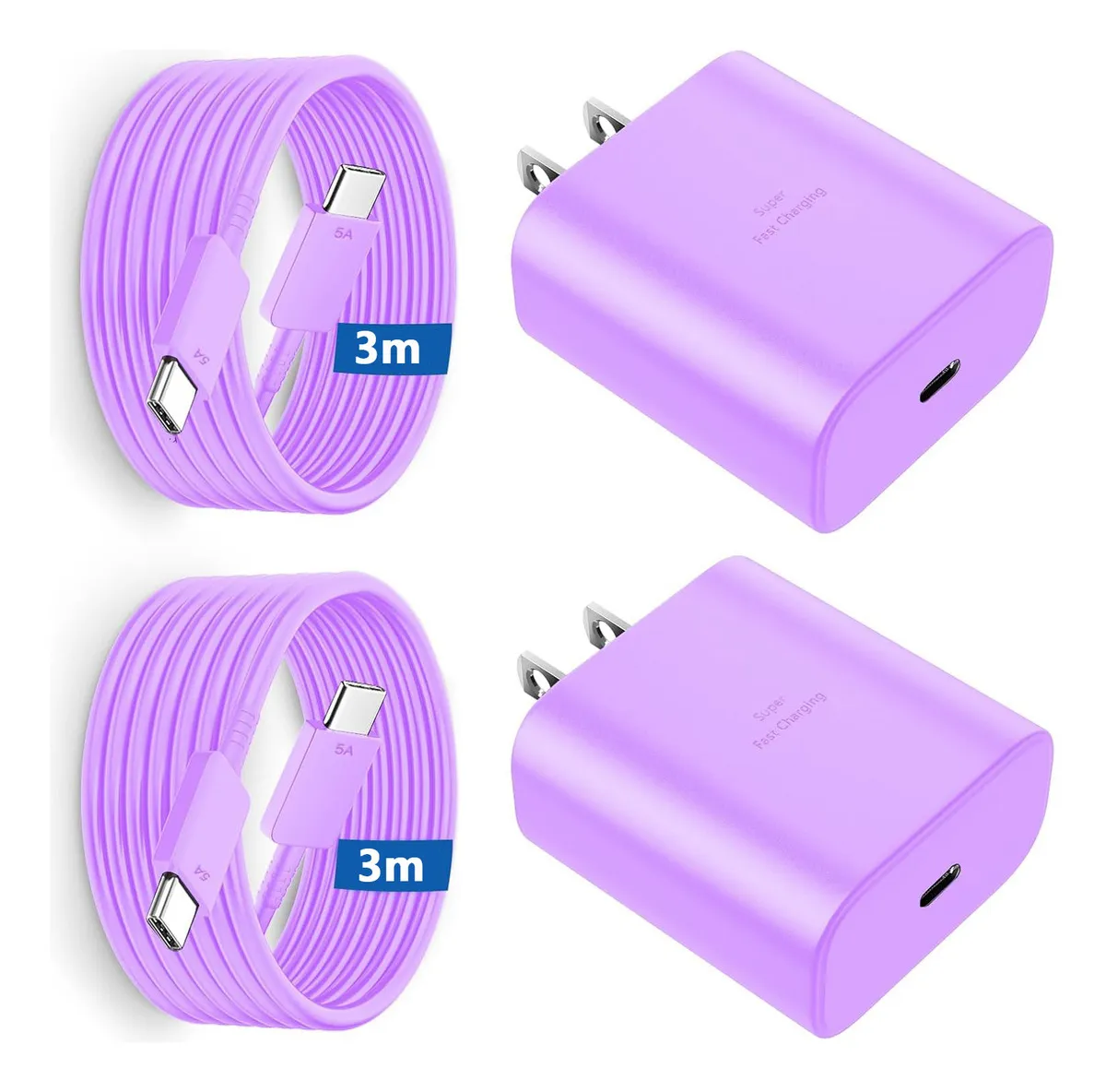 Cerobby 45w Cargador Súper Rápida Tipo C Con Cable De 3 Metros 5a 2 Piezas Para Samsung A57 A56 A37 A36 A35 S26 ultra S25 Plus Violet