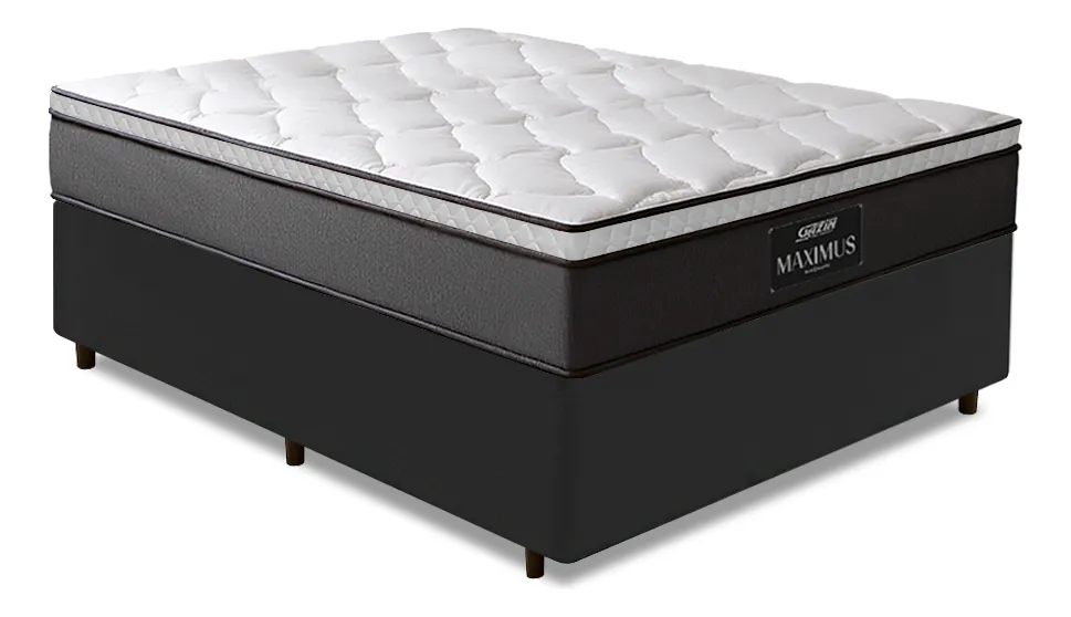Cama Box Casal Queen Colchão Gazin Maximus Molas Ensacadas 158x198x62cm Cinza e Preto
