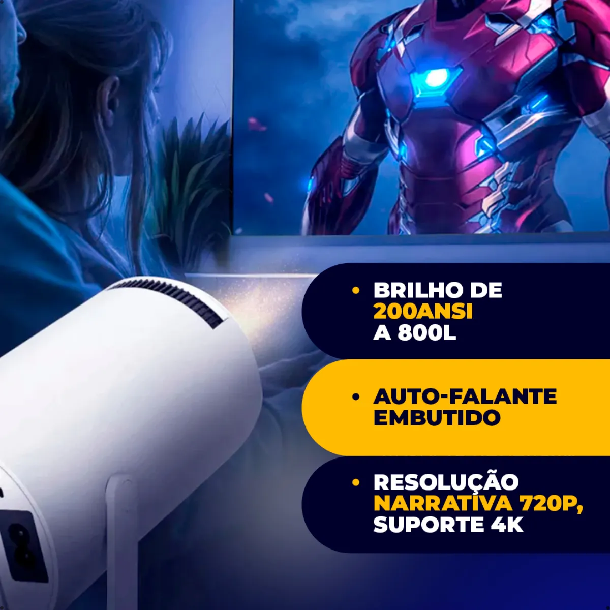 Mini Projetor Portátil Fc Fullcam 4k Android Full Hd Smart Wifi Cinema Home Hy300