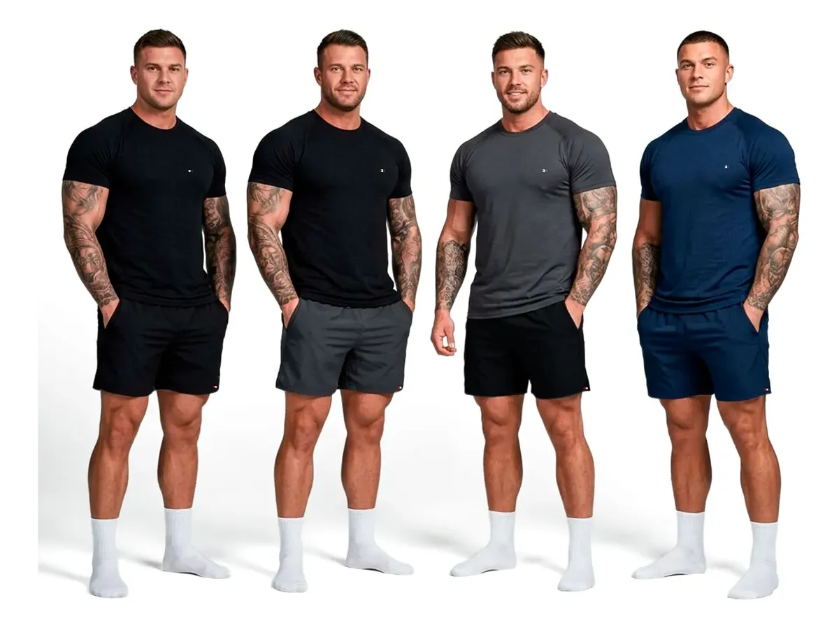 Kit 8 Peças Dry Fit 4 Camisetas + 4 Shorts Academia Sandrini