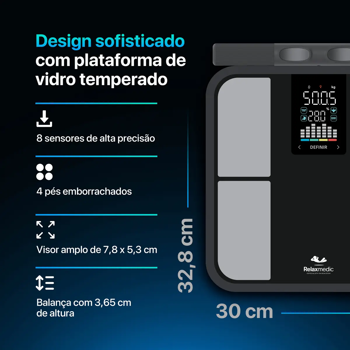 Balança De Bioimpedância 8 Sensores Relaxmedic Digital Preto — foto 3