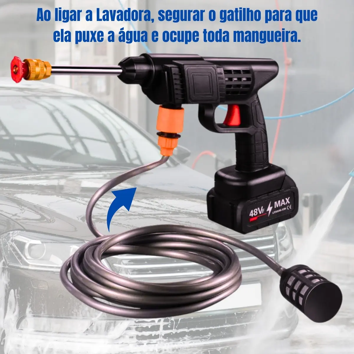 Lavadora portátil aplicada na limpeza de carro: jato de alta pressão e fácil alcance