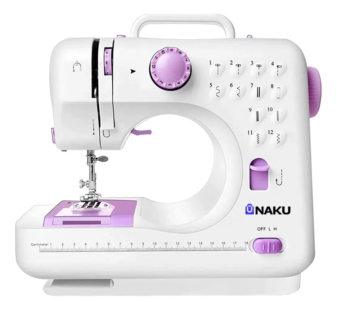 Máquina De Coser Naku Mc-002 Mini Compacta Portable 12 Tipos De Puntada Pedal Color Blanco