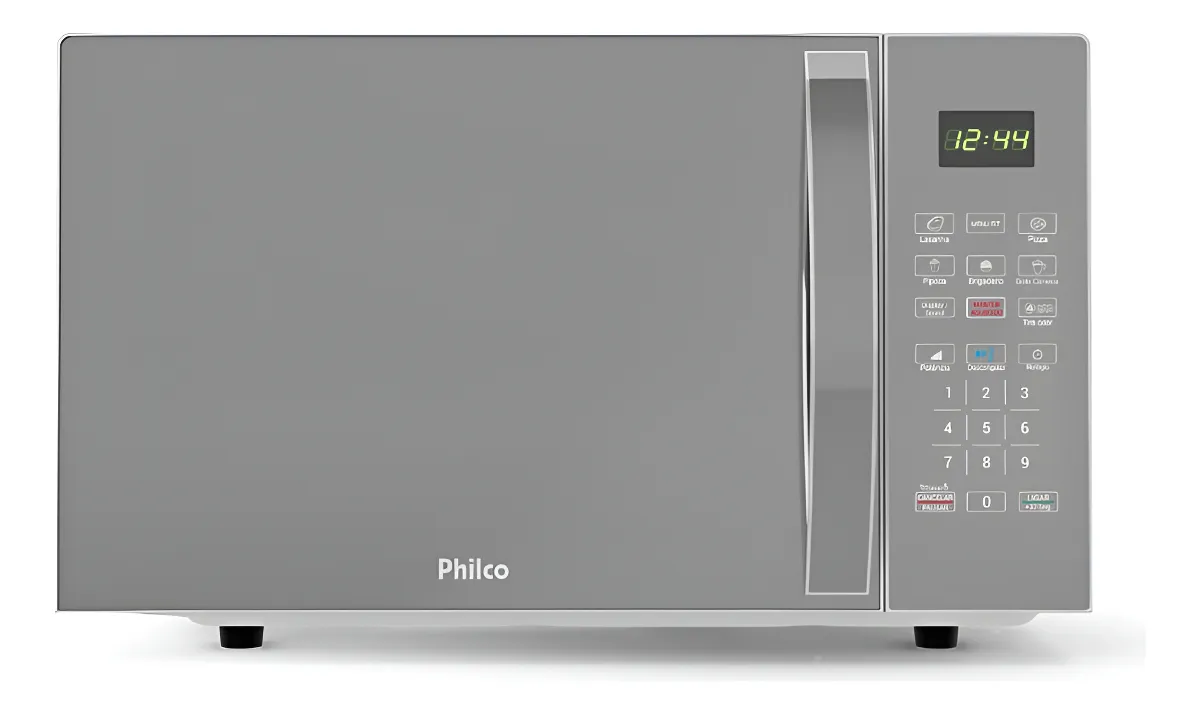 Micro-ondas Philco preto com porta de vidro