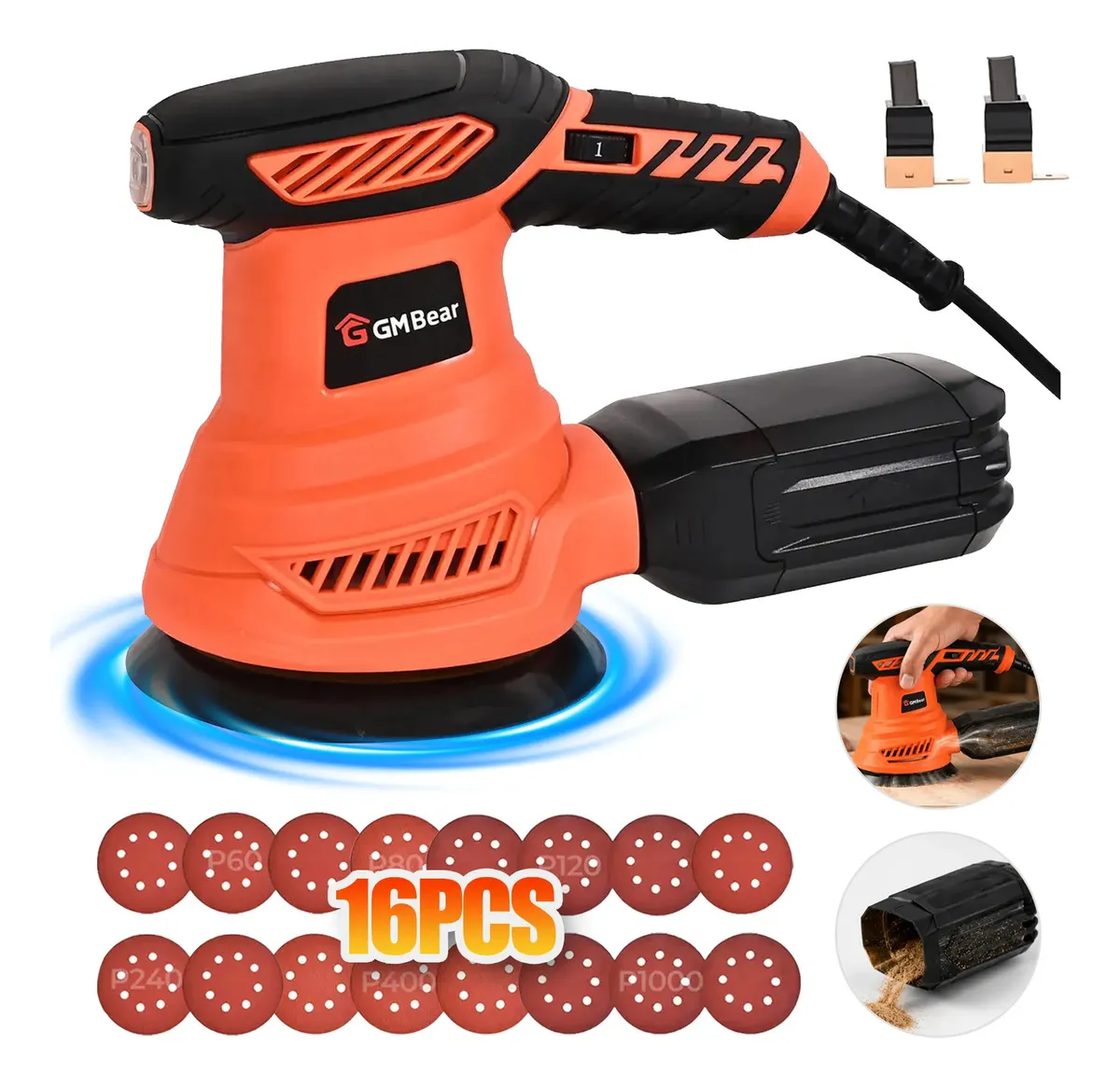 Lixadeira Roto Orbital Perfin 600W com Velocidade Variável e Coletor de Pó, para Madeira, com 16 Discos