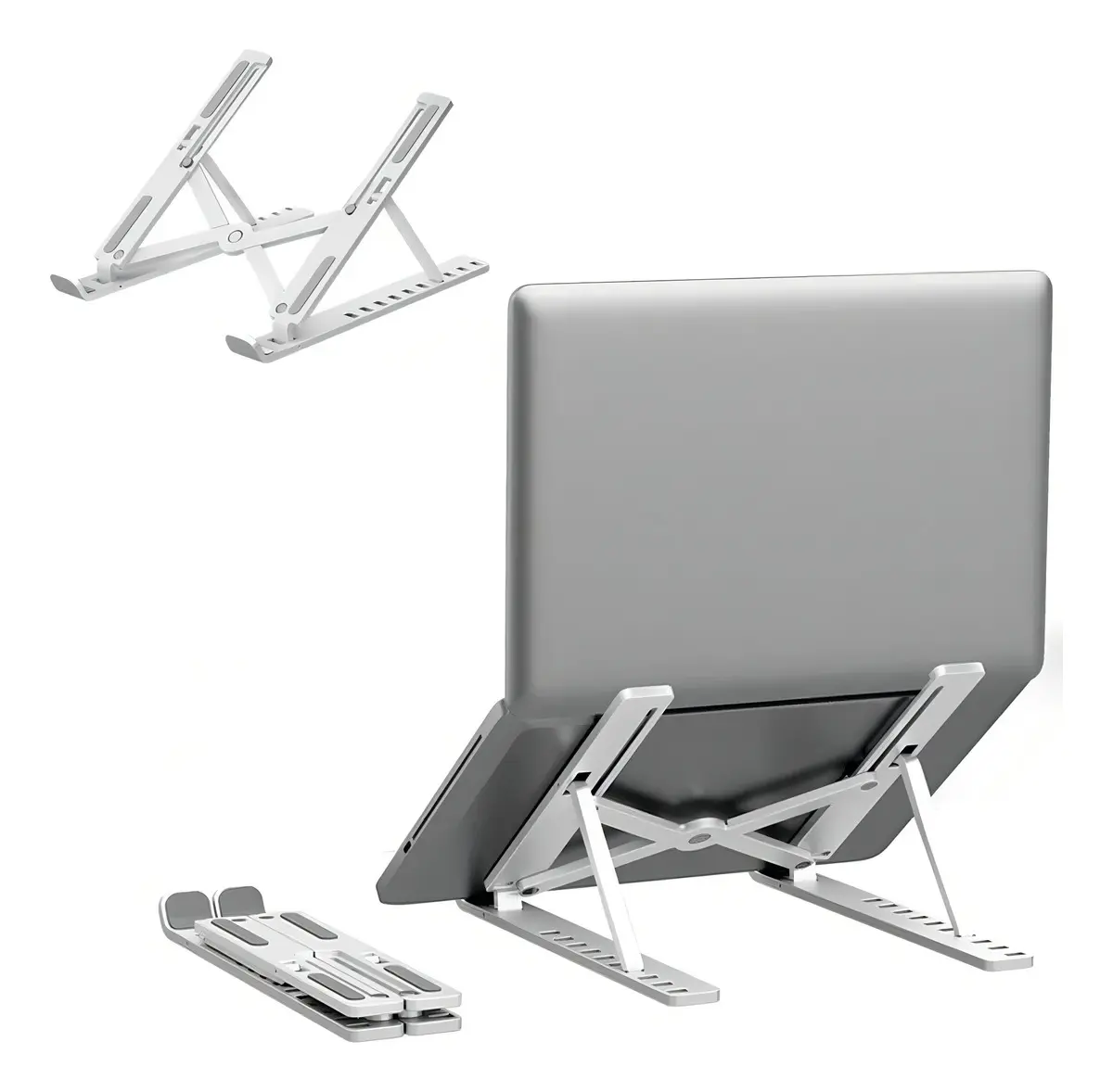 Base Suporte Para PC Notebook Alumínio Portátil Articulado Dobrável Tablet Laptop Mesa Davely Cor Prateado